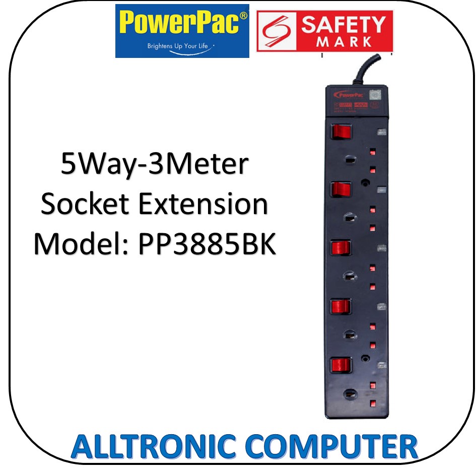 Powerpac 5 Way Safety Extension Socket 3Meter With 2Pin Direct Model ...