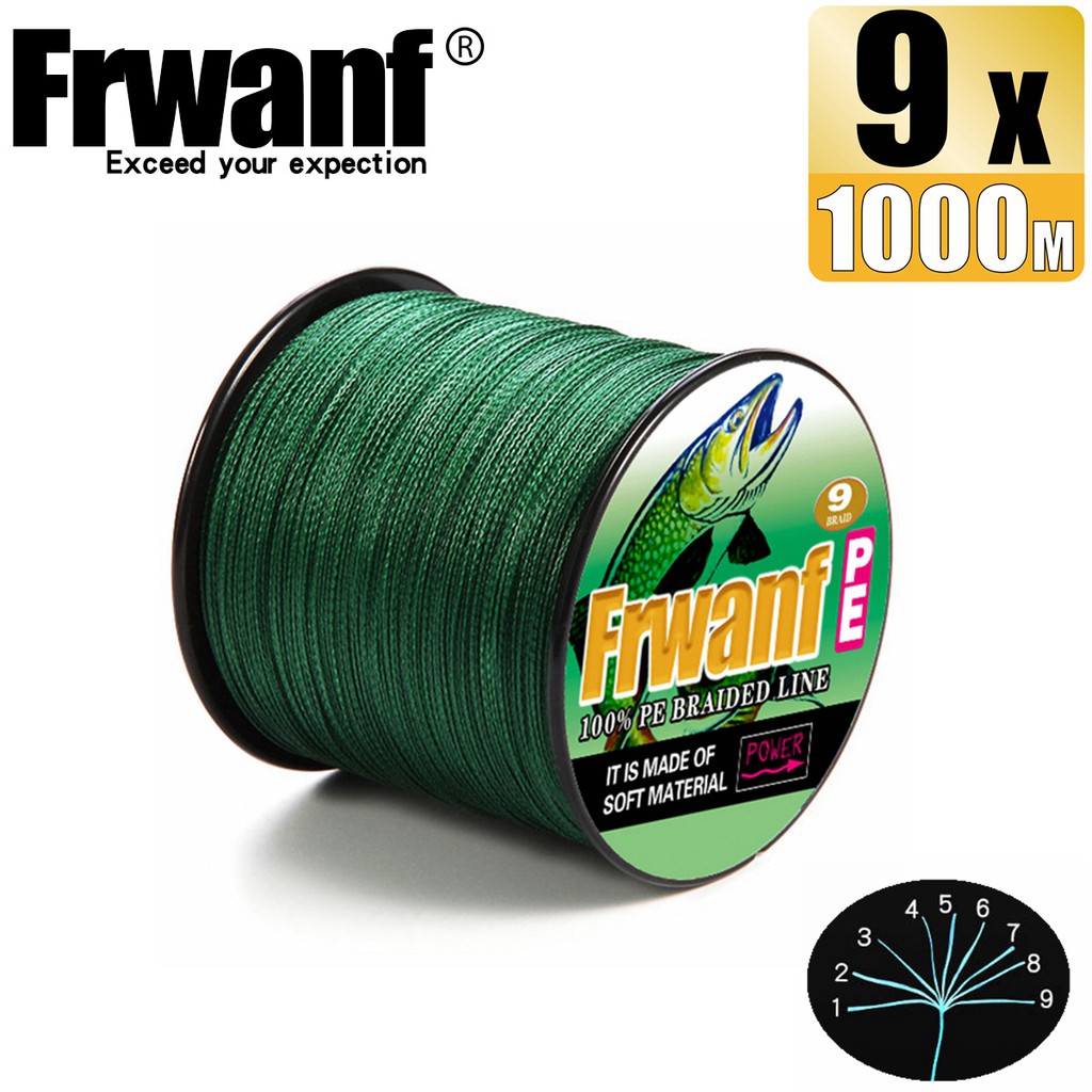 Frwanf 1000M 9 Strands Blackish Green Fishing PE line braided fishing line  wires