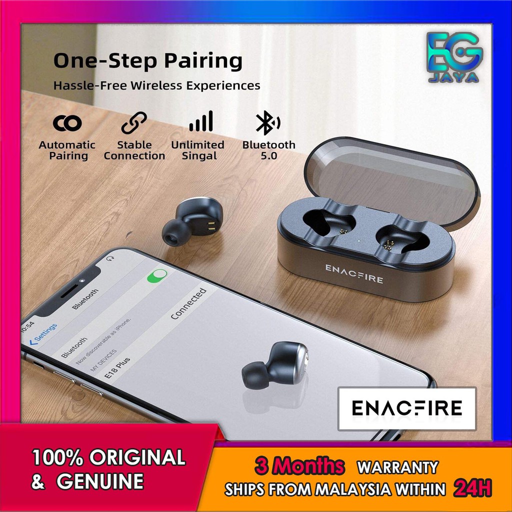 ENACFIRE E18 Plus Bluetooth Earbuds with Wireless Charging Case CVC8.0 3D Stereo Sound Deep Bass IPX8 Waterproof Shopee Malaysia