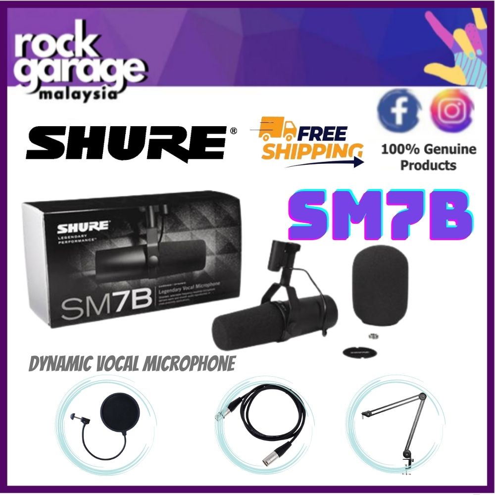 Shure SM7B Dynamic Vocal Microphone w/ FREE Pop Filter, XLR 3m Cable