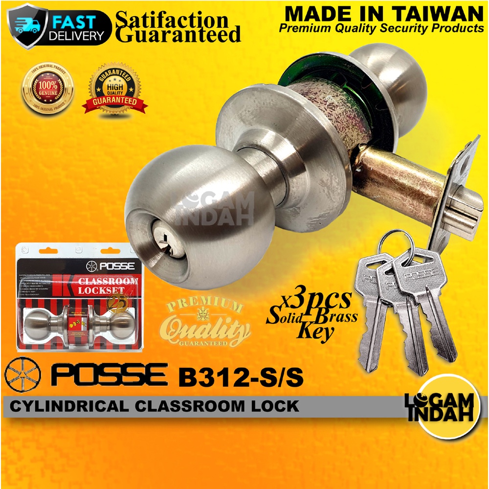 POSSE HEAVYY DUTY CYLINDRICAL CLASSROOM LOCK B312 SS / CYLINDRICAL LOCK