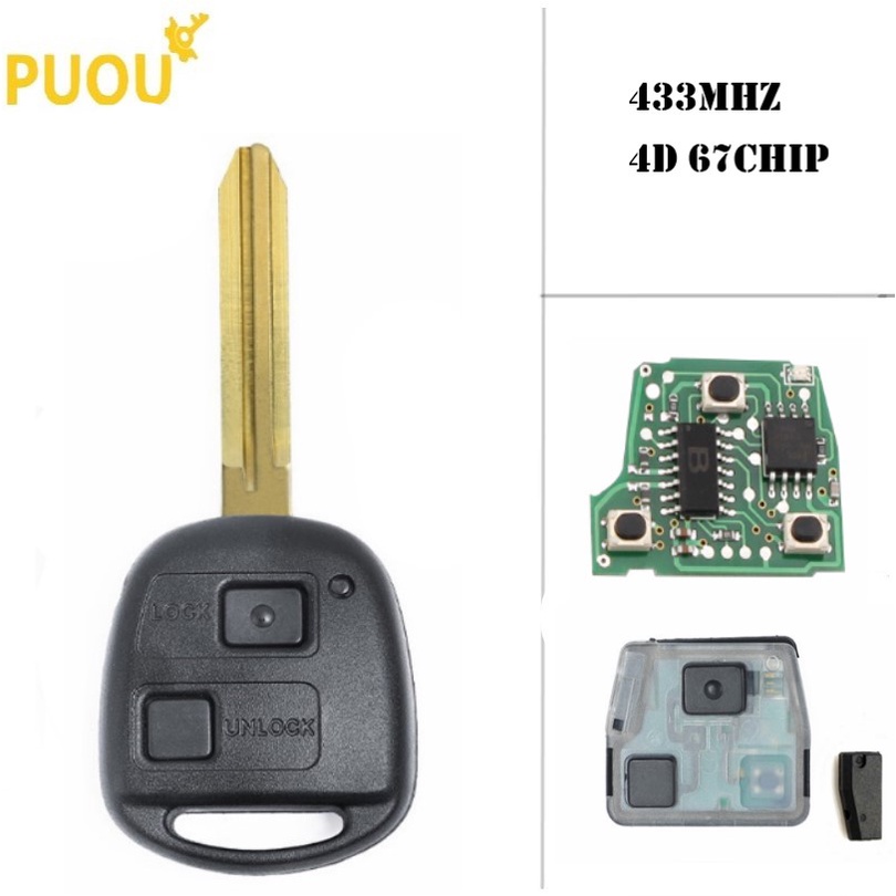2 Button Remote Key Fob 315MHz 4D67 Chip for For Toyota Avensis Corolla ...