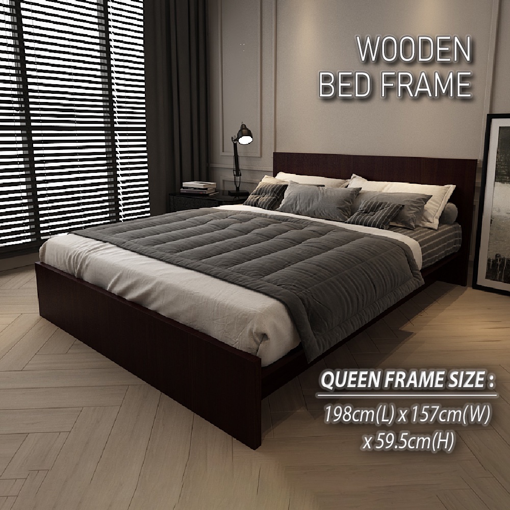 QB HP053 (Single/Queen) Bed Frame Katil Wooden Bed Frame Simple ...