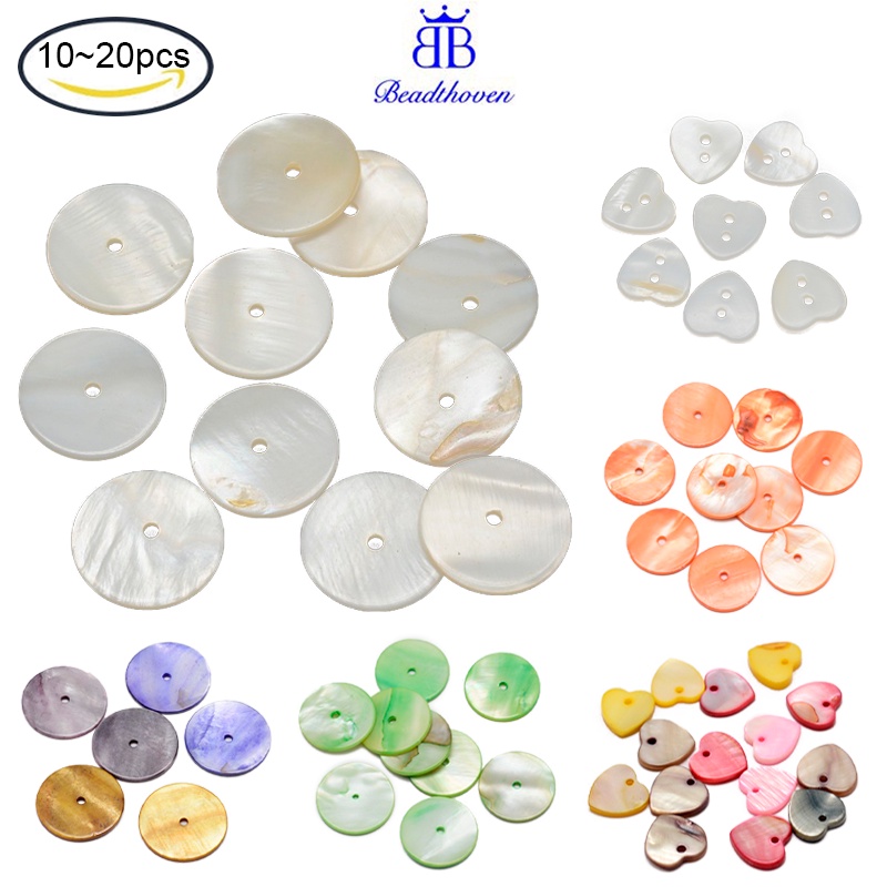 20 pc Dyed Natural Shell Beads Disc/Flat Round Heishi Beads Seashell ...