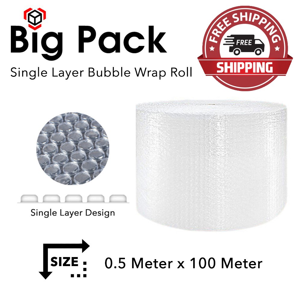 FREE SHIPPING Big Pack Air Bubble wrap 0.5M x 100M Single Layer Fragile Safe Protect