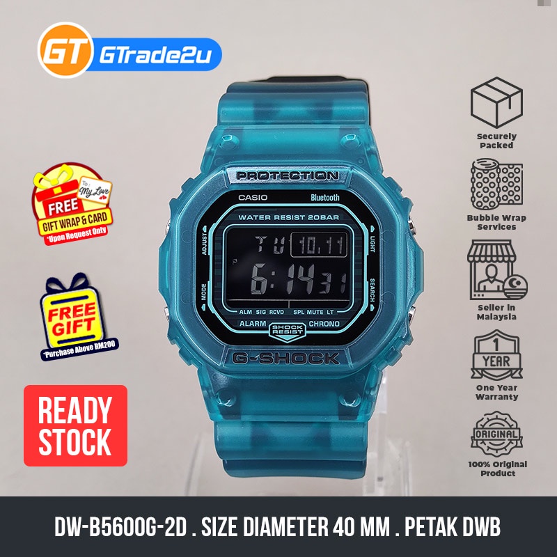 Original G Shock DW-B5600G-2D Digital Petak Bluetooth DWB Watch Blue ...