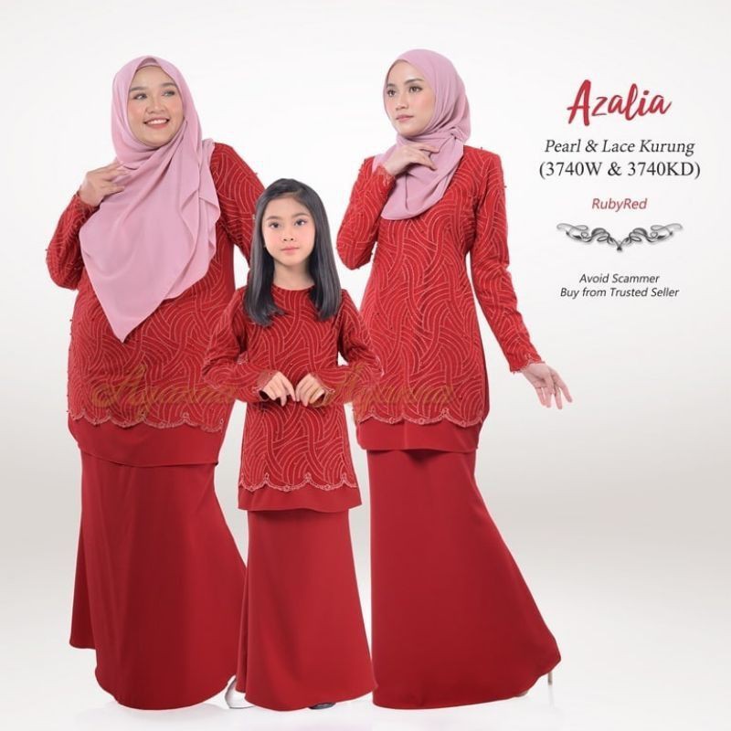 Baju Raya Sedondon Tema Warna Ruby Red (Merah Cili) Set Family | Shopee ...