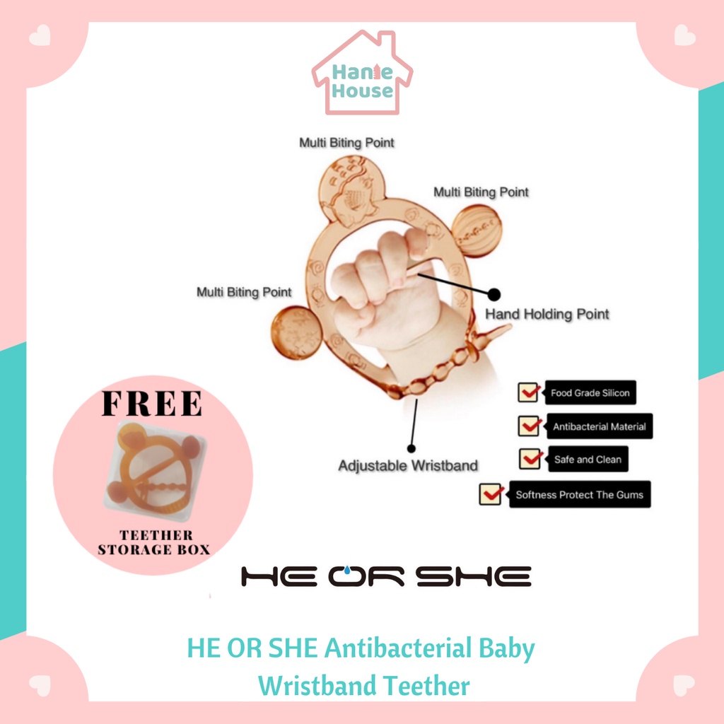 HE OR SHE Antibacterial Baby Wristband Teether FREE TEETHER BOX He or ...