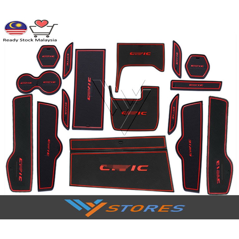 🔥READY STOCK🔥 Honda Civic FC Gen 10 Car Interior Slot Mat Red (16 pcs