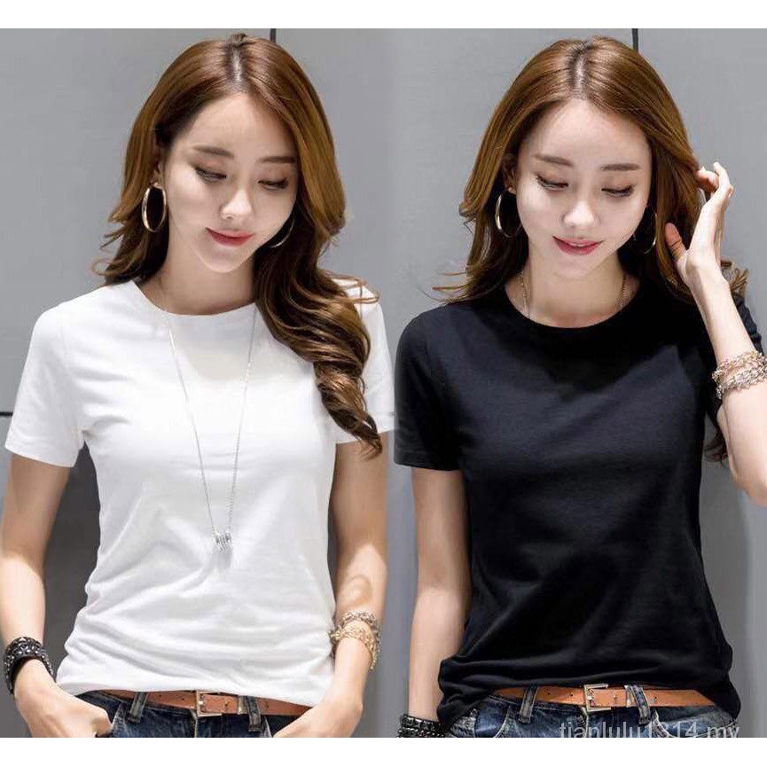 Women White Cotton Plain T Shirt Short Sleeve Loose Shirt Ladies Tops