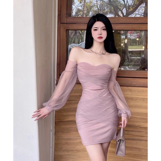 READY STOCK One-shoulder pure desire sexy mesh stitching bag hip dress ...