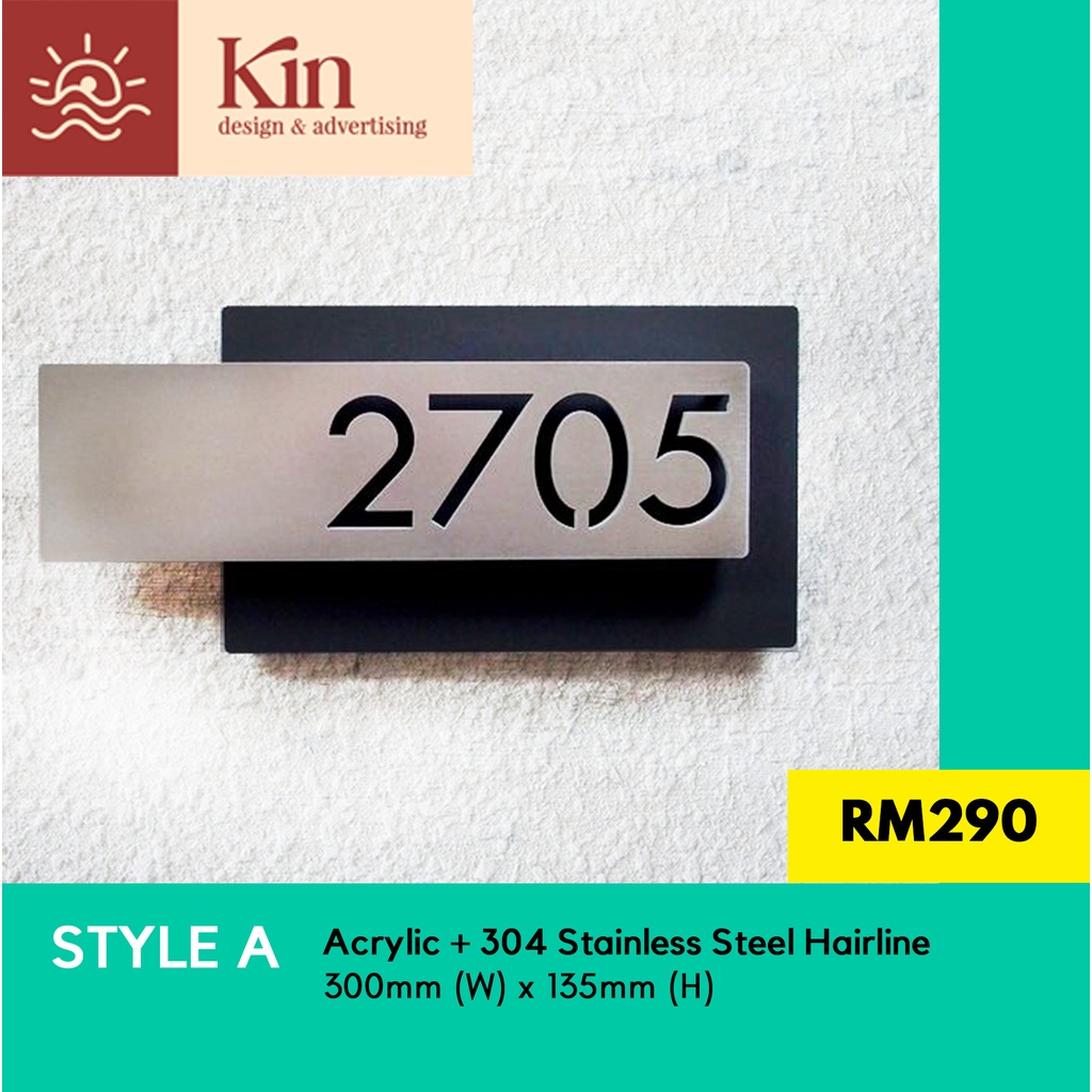 KIN Customized Modern House Number Plate Stainless Steel House number