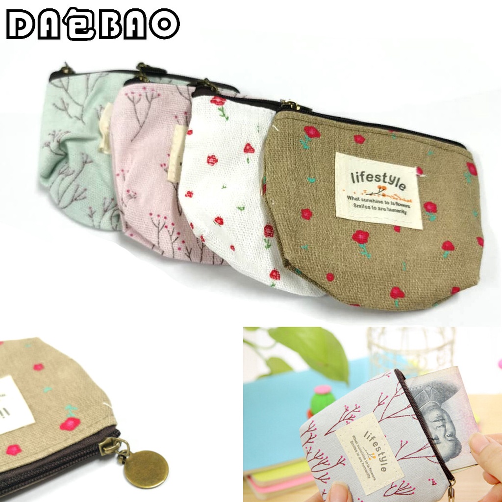 P S 568 Japan Korea Small Fresh Floral Coin Purse Canvas Pouch Wallet Mini Makeup Travel Bag Beg Kecil Duit Dompet Kecik