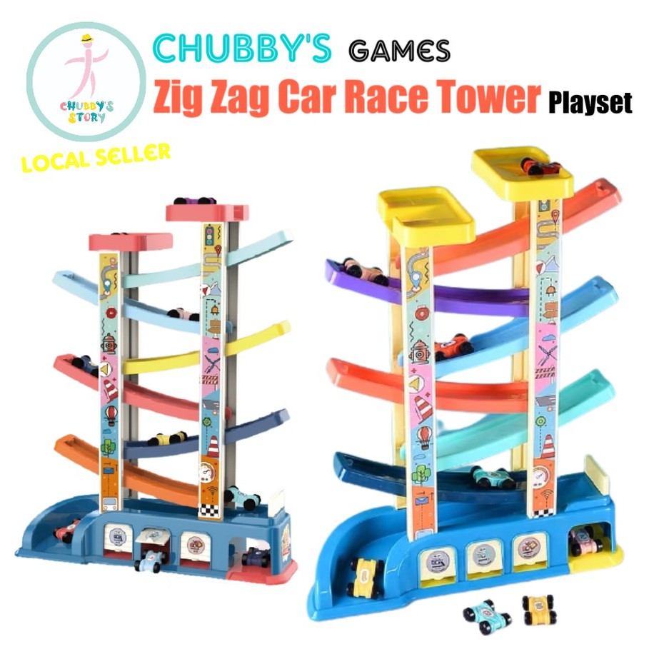 🏆🏎Chubby’s Zig Zag Car Race Tower Tracks Ramp Games Playset / Mainan ...