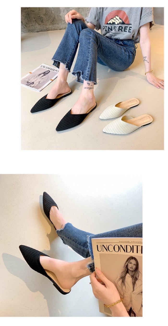 35-40 Women Sexy Pointed low-Heel Slippers Knitted Elastic Mesh ...