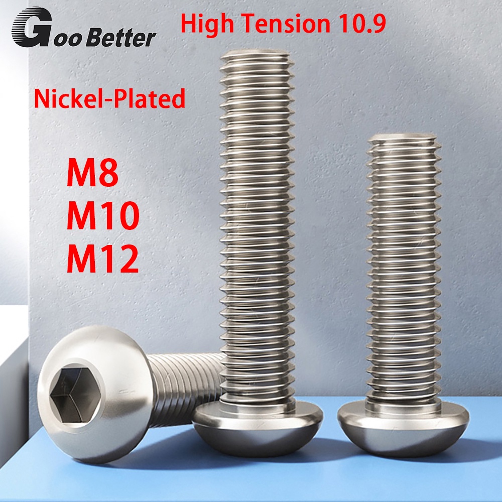 NickelPlated Button Head Allen Hex Screw High Tension 10.9 Grade Pan