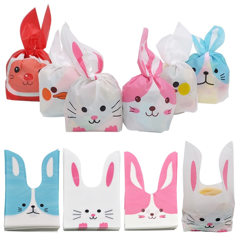 25Pcs Cute Rabbit Long Ear Bags Cookie Plastic Bags Candy Gift Bags For ...