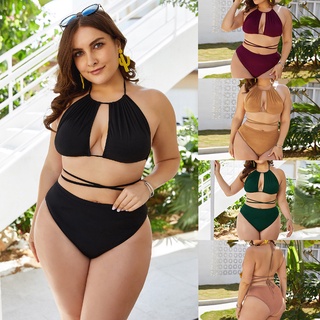 3 Piece Set Swimsuit Summer Solid Color Shiny Sexy Backless Bikini