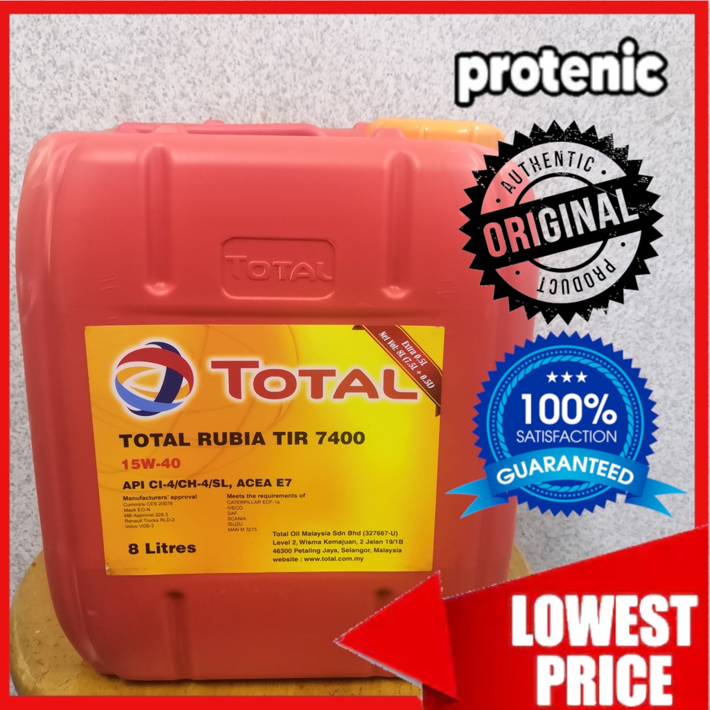 Total Rubia TIR 7400 15W-40 API CI-4/CH-4/SL (8L) Heavy Duty Diesel ...