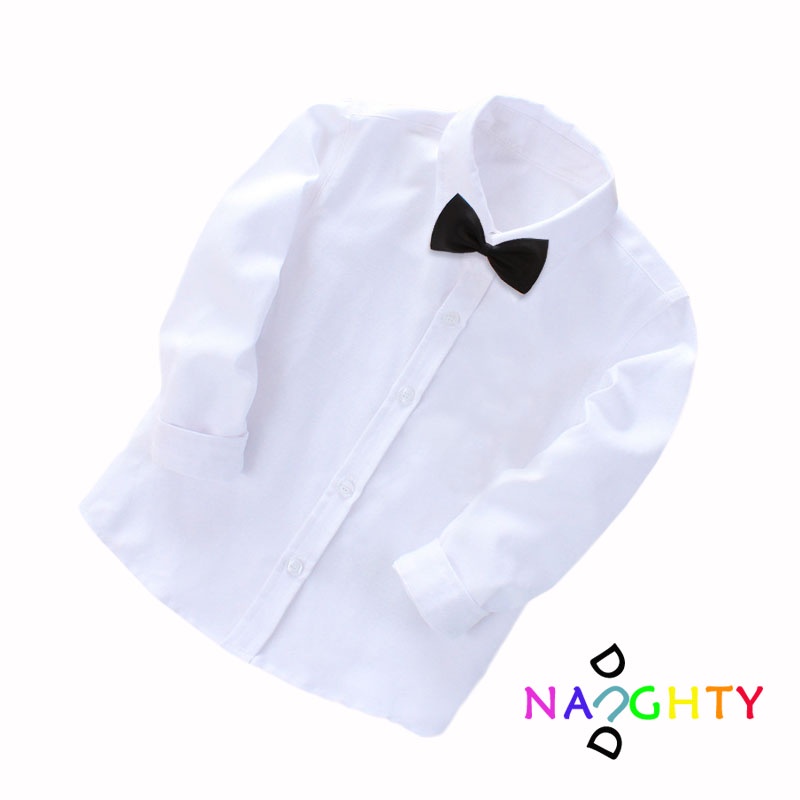 2-10 Years Baju Asas Putih Budak Lelaki Lengan Panjang Lengan Pendek