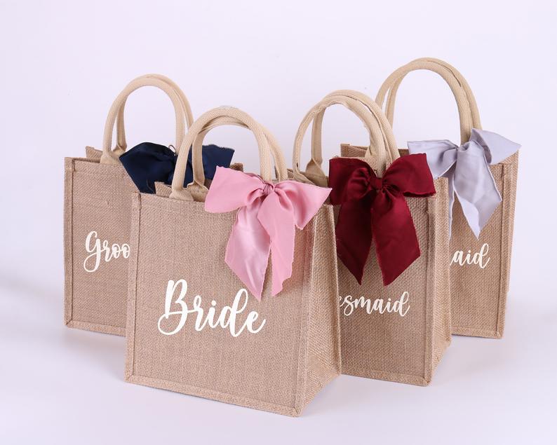 Bachelorette Party Tote Bag, Burlap Bridesmaid Gift Bags