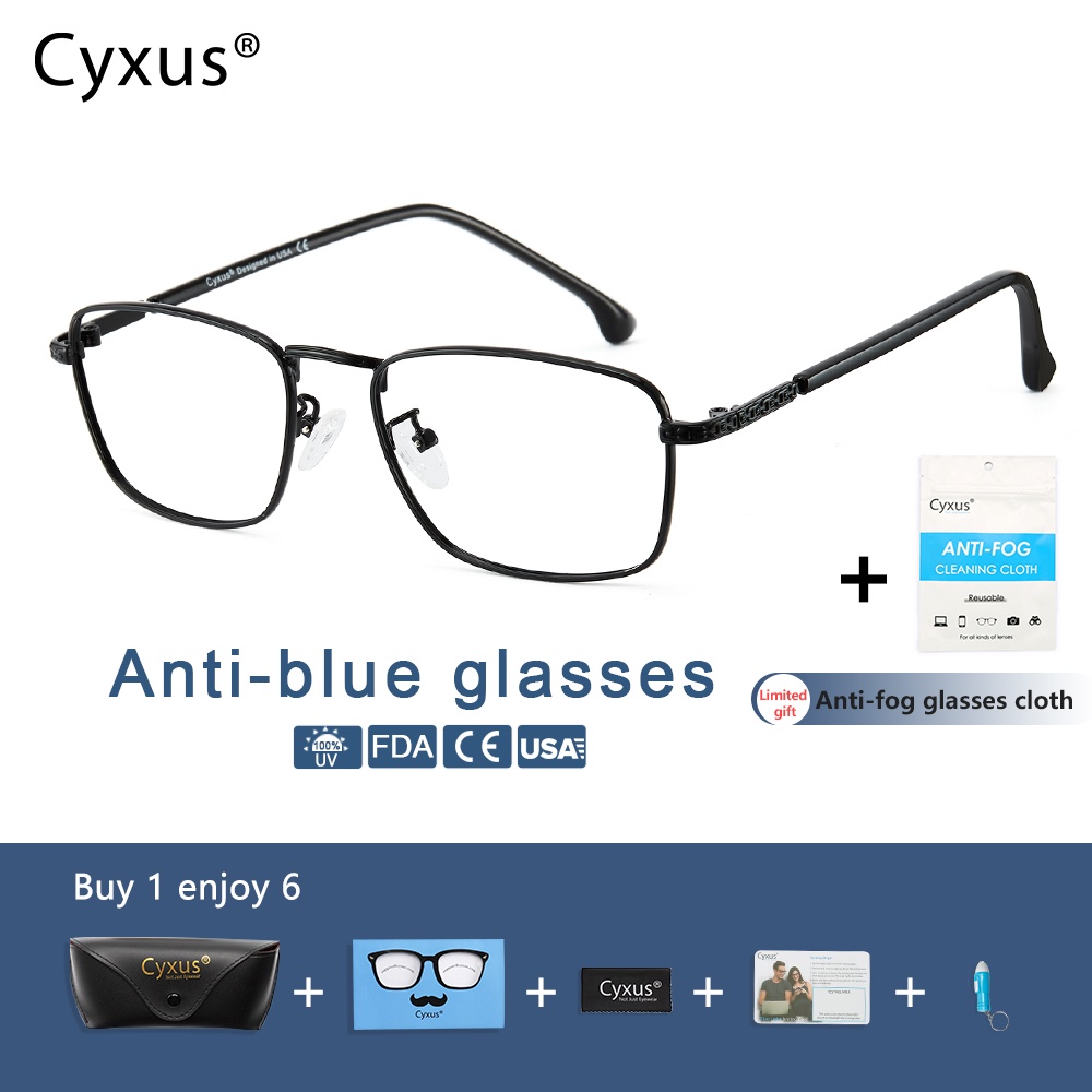 Cyxus Anti Blue Light Trendy Metal Rectangle Eyestrain Reduction Computer Glasses Anti Radiation 0369