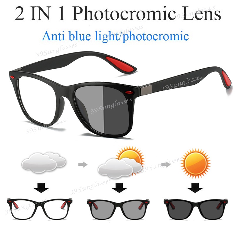 Photochromic Anti Radiation Square Glasses Fashion Women Men Blue Ray Transition Eyeglasses 7449