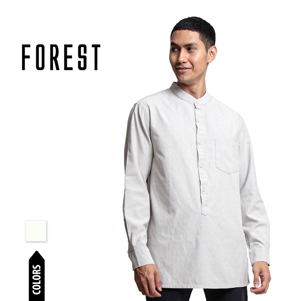 Forest Cotton Woven Short Sleeve Mandarin Collar Plain Men Shirt