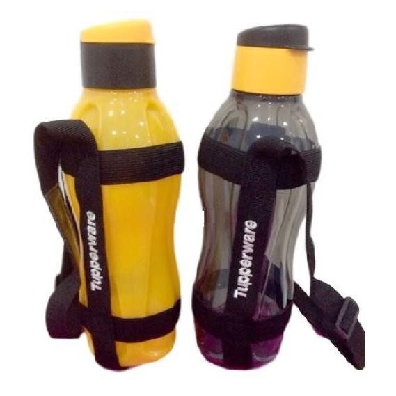 TUPPERWARE ECO BOTTLE BLACK YELLOW 1L FLIP TOP SET WITH BLACK STRAP ...