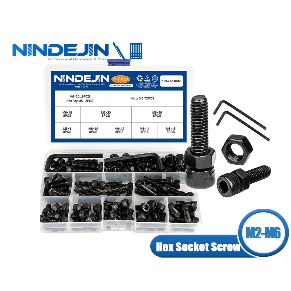 NINDEJIN Allen Hex Socket Head Cap Socket Screw Set Black Screw Bolt ...