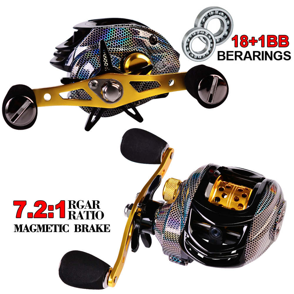 PROBEROS Fishing Casting Reel Ball Bearings 18+1BB Gear Ratio7.2:1 Max Drag  10KG Shallow Spool Baitcasting Reel Fishing Rod Rod Reels Wheel Tackle  DW132