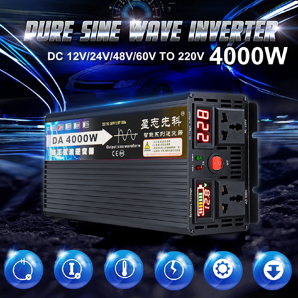 4000W Intelligent Screen Pure Sine Wave Power Inverter 12V/24V/48v To ...