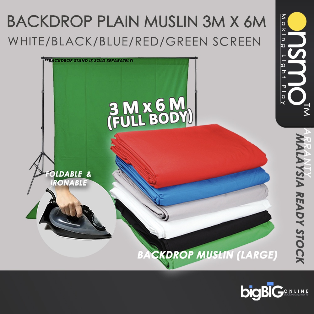 Onsmo Backdrop Plain Muslin 3m x 6m (Foldable) White/Black/Blue/Red ...