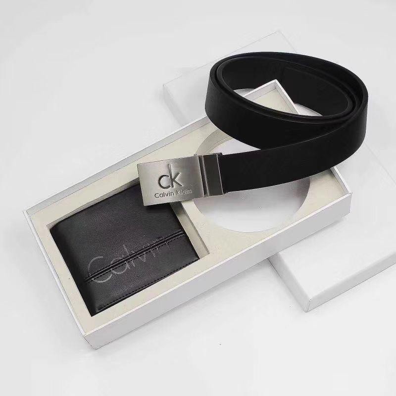 CK MENS BELT & WALLET LEATHER COMBO SET