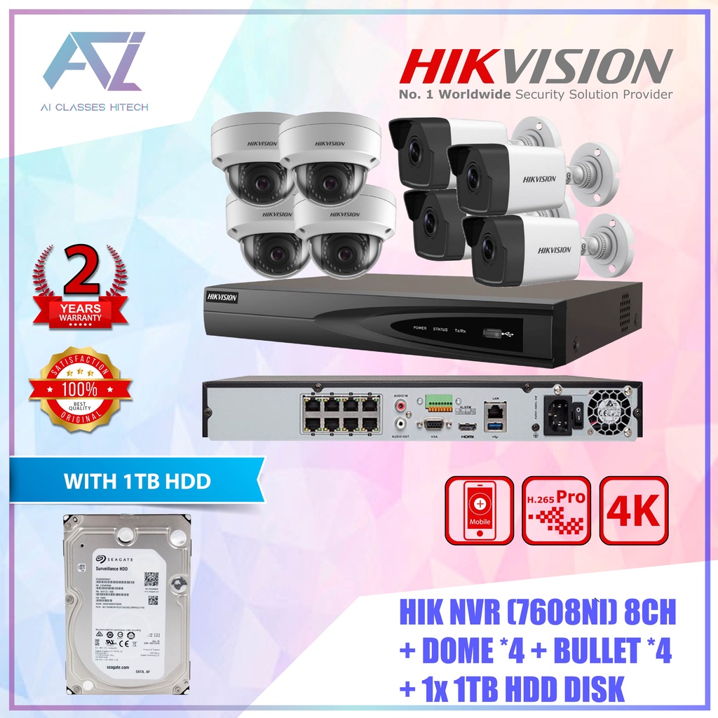 Hikvision DS-7608NI-K1/8P SET 8 Ch NVR IP CCTV + DS-2CD1043G0-I 4mp IR ...