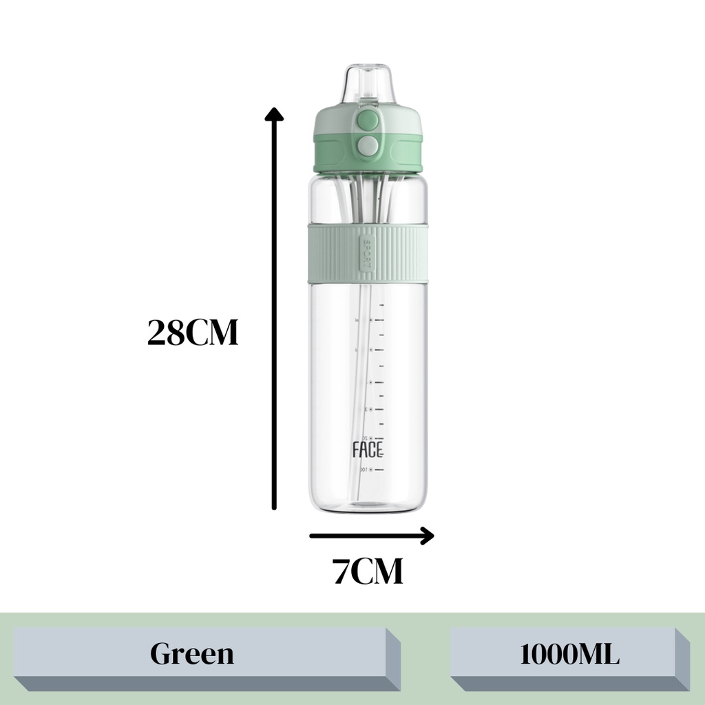 GAIGEO Kids Water Bottle 1000ML - Cartoon Truck Design, Tritan BPA-Free, Straw Lid, Easy Carry Handle, Gym Bottle