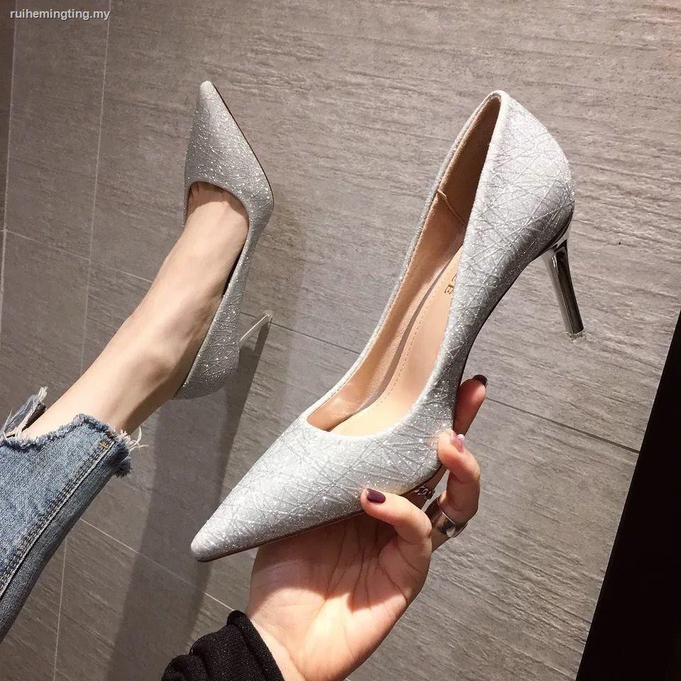 Ladies pointed silver high heels female stiletto heel spring 2021 new all match sexy French girl bridesmaid wedding shoes Shopee Malaysia