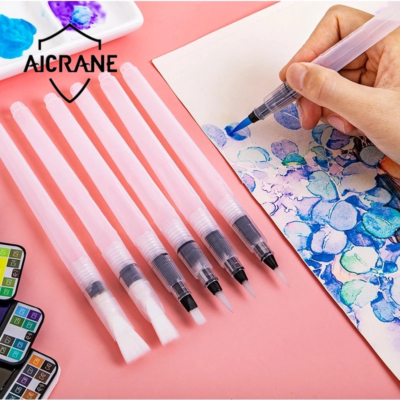 6Pcs Set Watercolor Brush Pen Nylon Hair Refillable Water Color