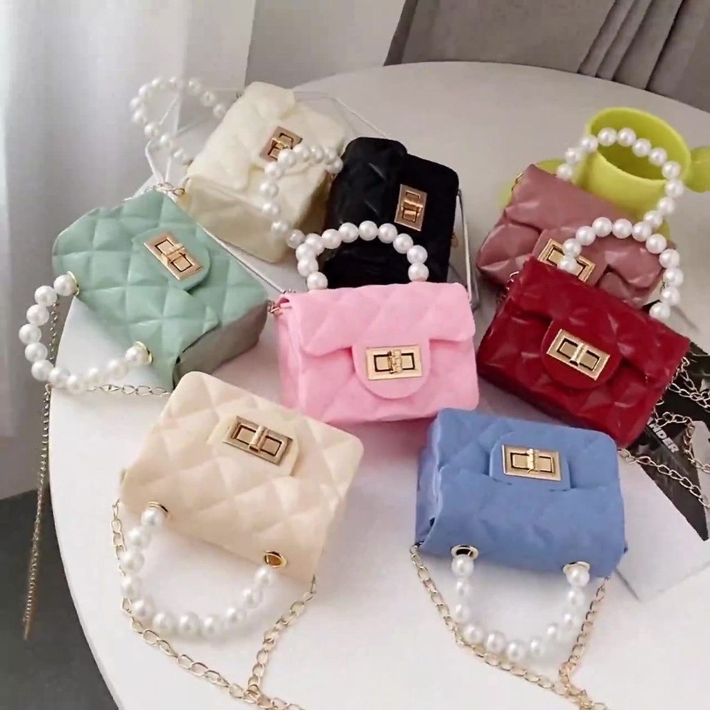 Women s Cute Fashion PVC Jelly Bag Pearl Chain Mini Shoulder