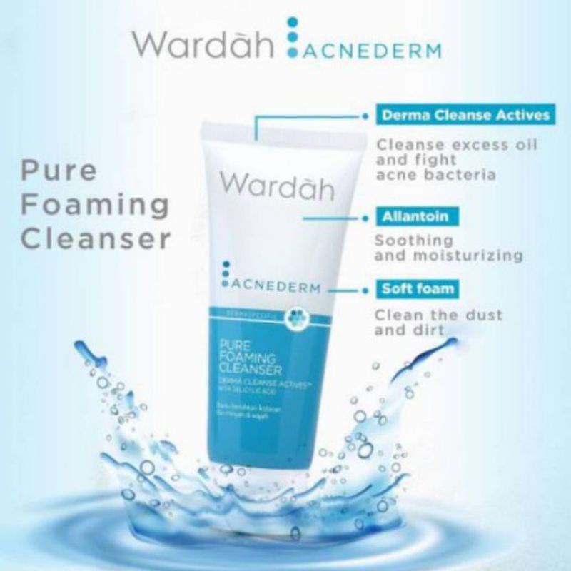 Wardah Acnederm Pure Foaming Facial Cleanser 60ml Derma Cleanser Actives with Salicylic Acid(for