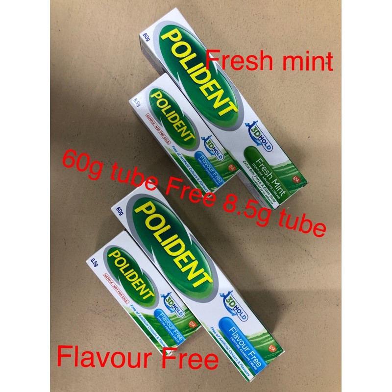 Polident Denture Adhesive , Fresh mint, Flavor Free 60g free 8.5g