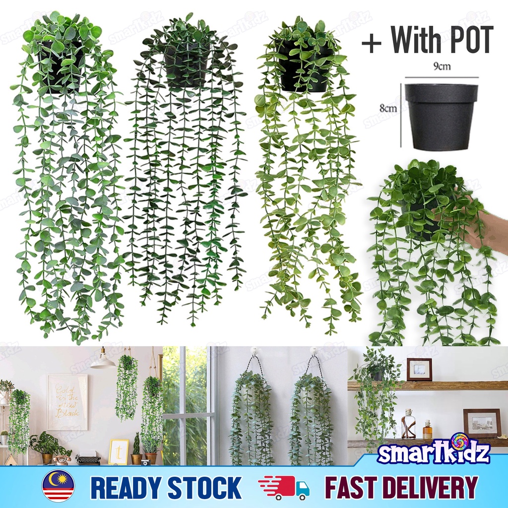 [1pot] Hanging Plant with Pot | Artificial Eucalyptus Vine Potted ...