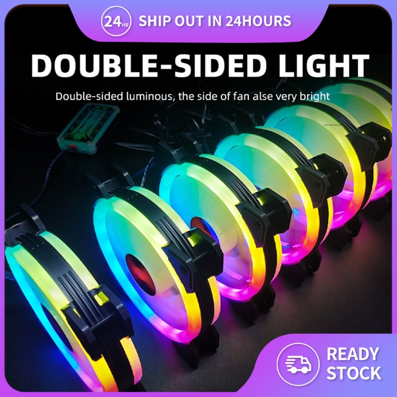 【PC Fan】 120mm Dual LED PC Case Cooling Fan 3pin RGB Rainbow Color Low ...