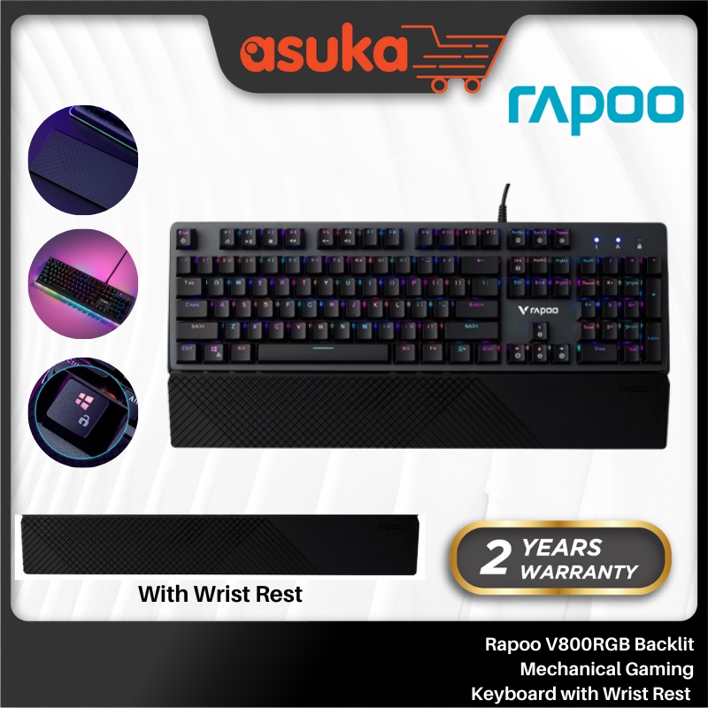 Rapoo V800RGB Backlit Mechanical Gaming Keyboard with Wrist Rest ...