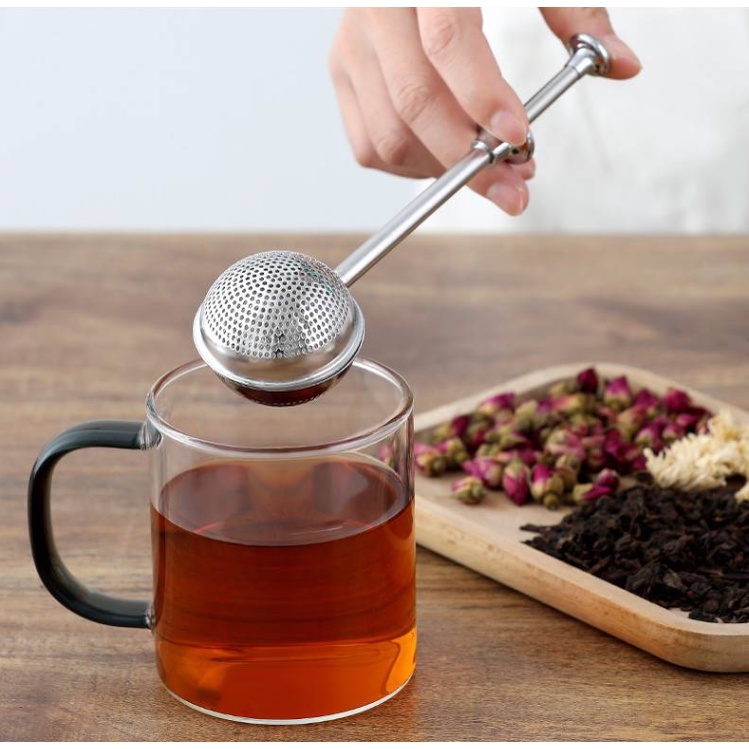 1pc Stainless Steel Snap Ball Tea Strainer Long Handle Mesh Loose Leaf ...