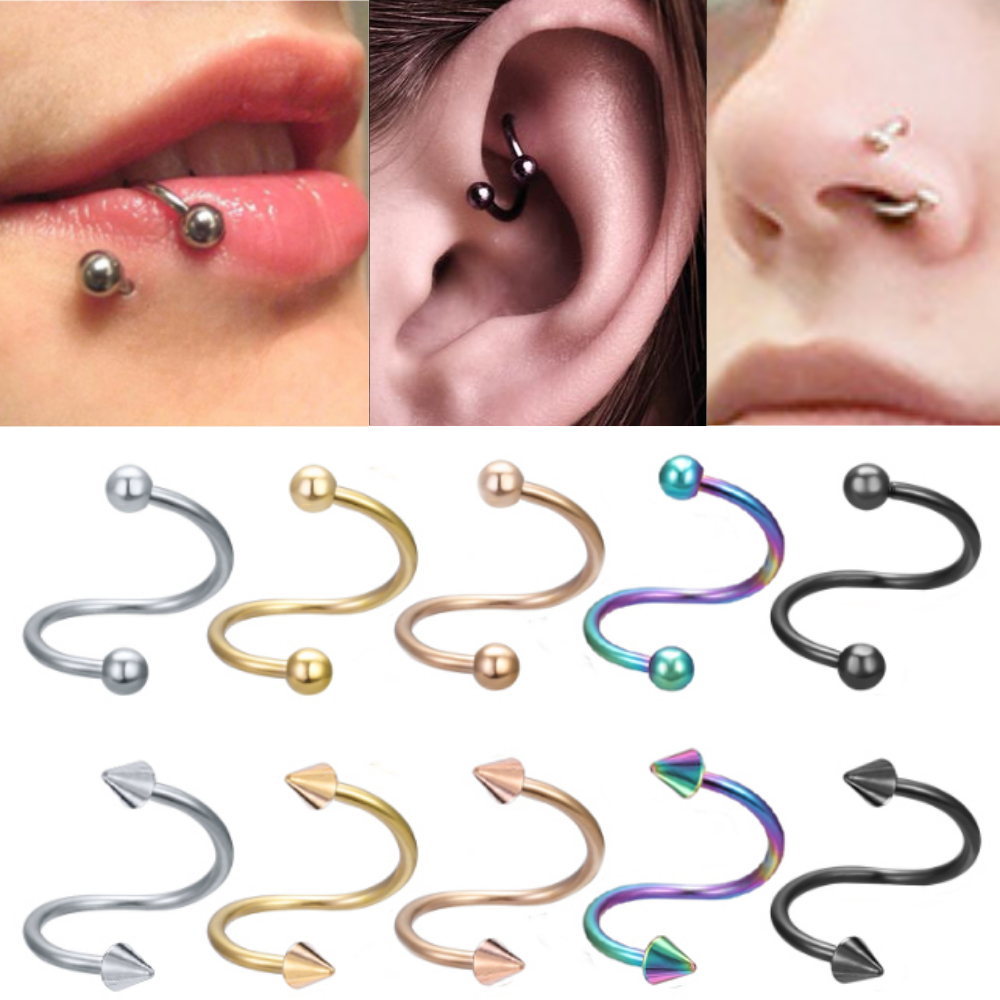 16G Spiral Nose Rings Nostril Piercings Round Earrings Stainless Steel