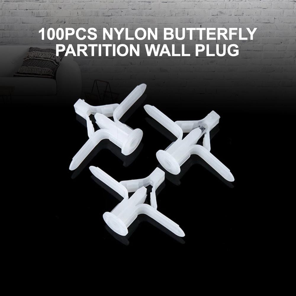 Nylon 100 Pcs Butterfly Wall Plug for Hollow Partition Wall Ceiling