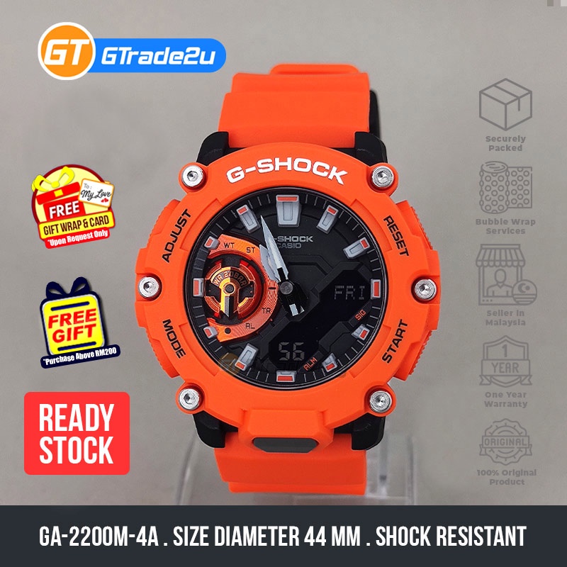 Original G Shock Men Ga 2200m 4a Ga2200m 4a Analog Digital Watch Orange Resin Band Ready Stock