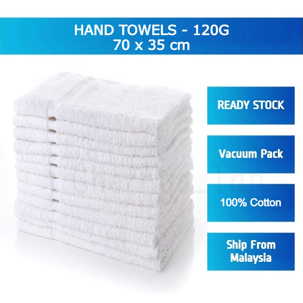 🔥SALE🔥 White Hand Towel 100 Cotton 100g For Hotel & Airbnb Shopee