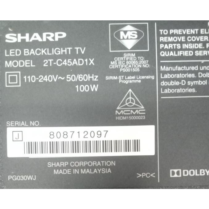 SHARP LED BACKLIGHT TV 2T-C45AD1X | Shopee Malaysia
